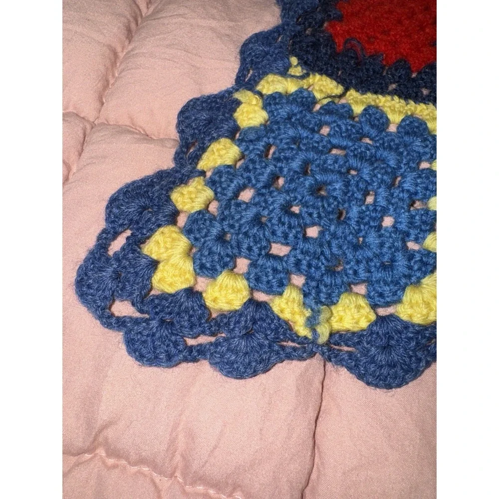 Vintage Granny Square Afghan Blanket Crochet Bohemian throw 68x52